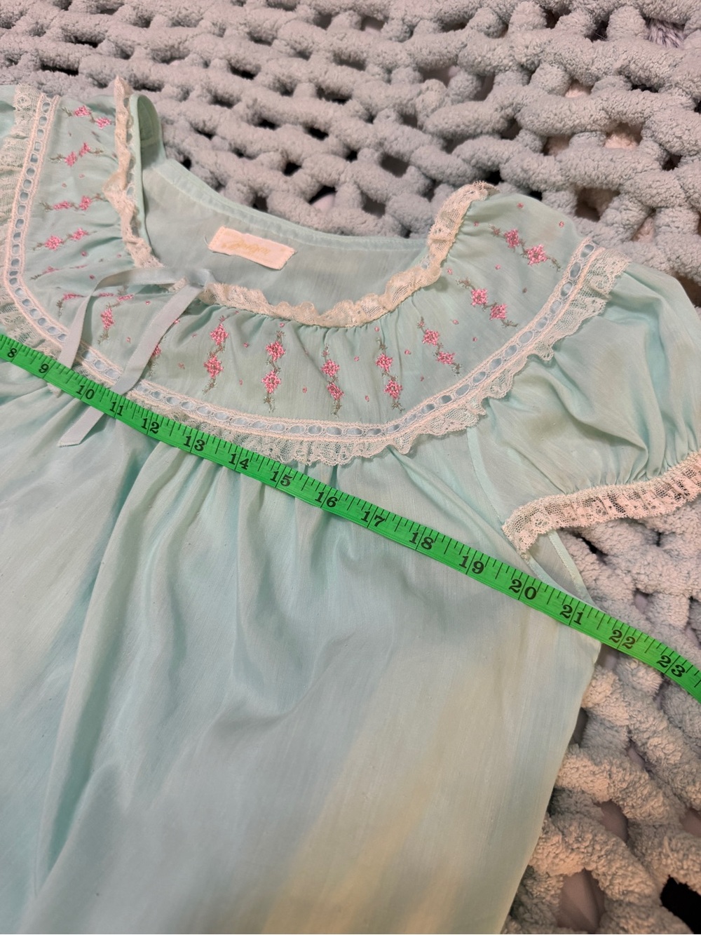 Melissa by Barbizon Vintage Light Aqua Nightgown with Delicate Lace Yoke Sz Med - Picture 10 of 17
